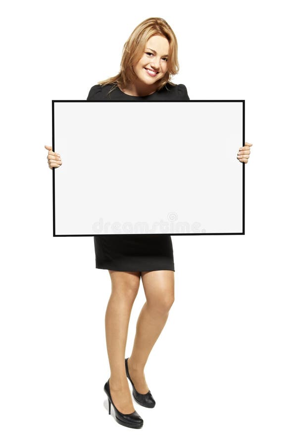 Attractive Woman Holding Up a Poster - Isolated