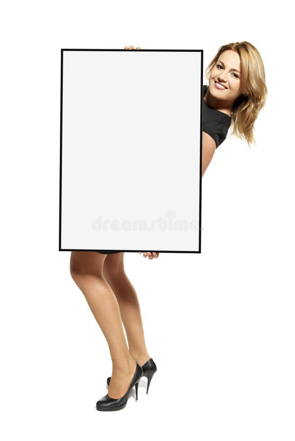 Attractive Woman Holding Up a Poster - Isolated