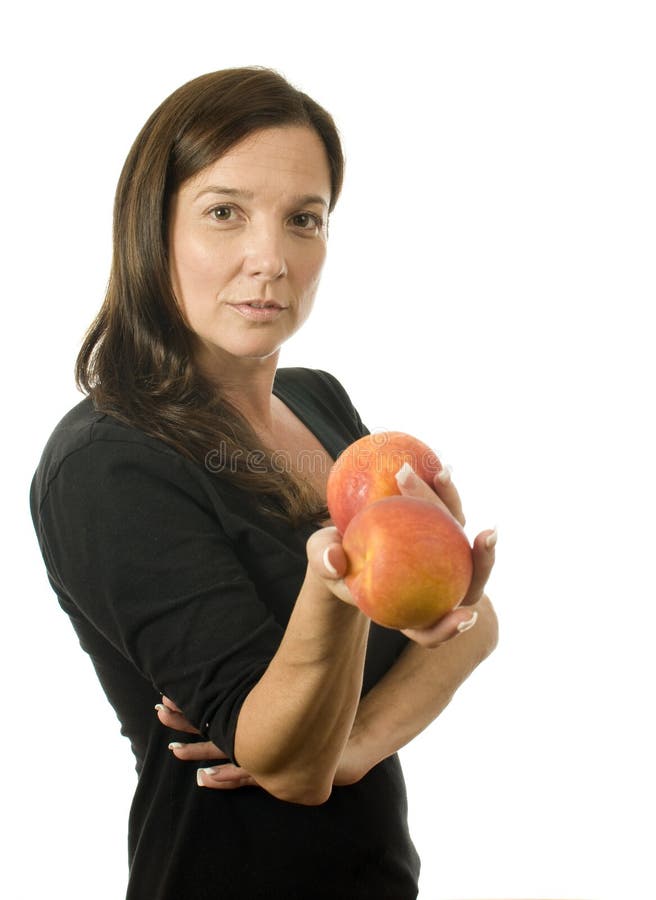 Woman with peaches stock image. Image of holding, diet 32686595