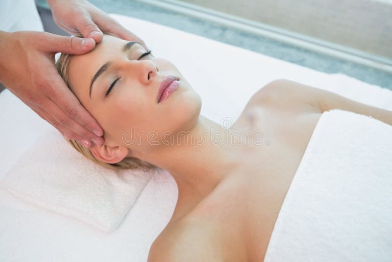 Attractive Woman Receiving Head Massage At Spa Center Stock Image Image Of Wellness Closeup
