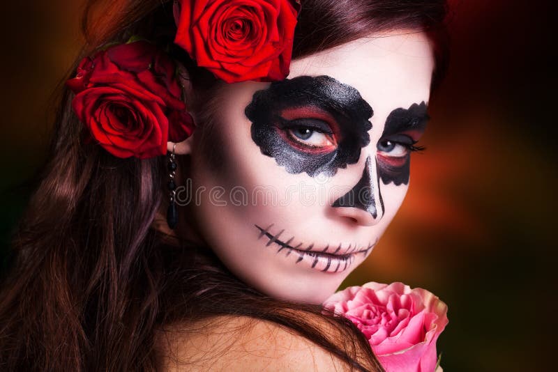 Attractive Woman with Sugar Skull Make-up Stock Image - Image of ...