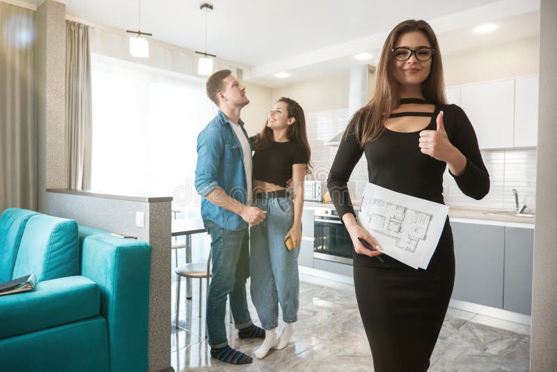 Attractive Woman Realtor Property Manager Showing Like Sign After 