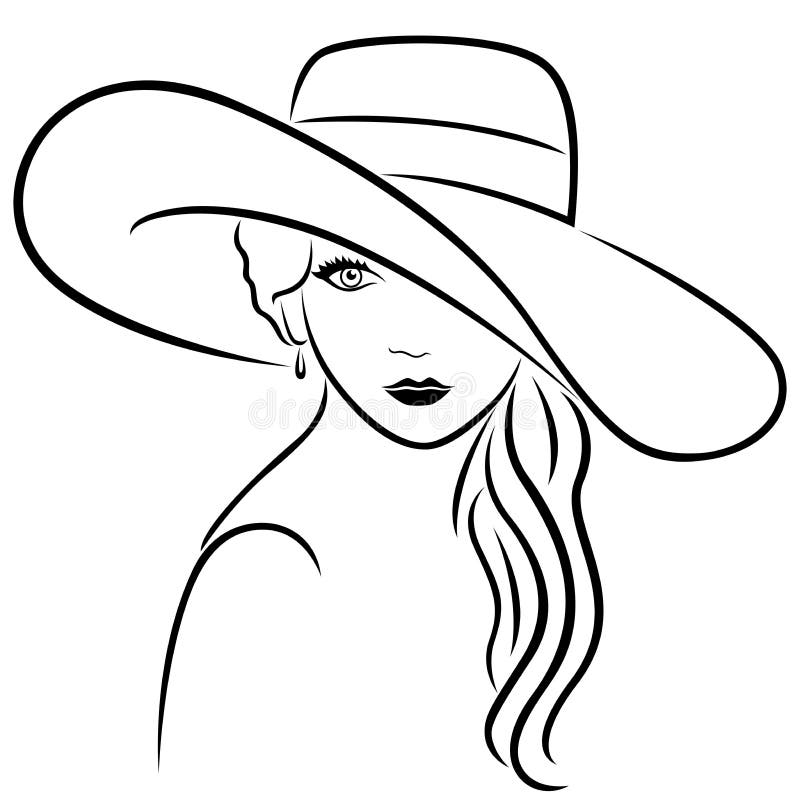 Attractive Women in Wide-brimmed Hat Stock Vector - Illustration of ...