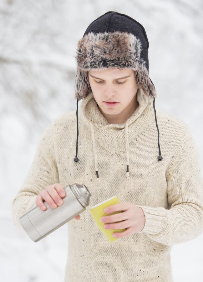 Attractive Young Adult Man in Winter Clothes Stock Image - Image of ...