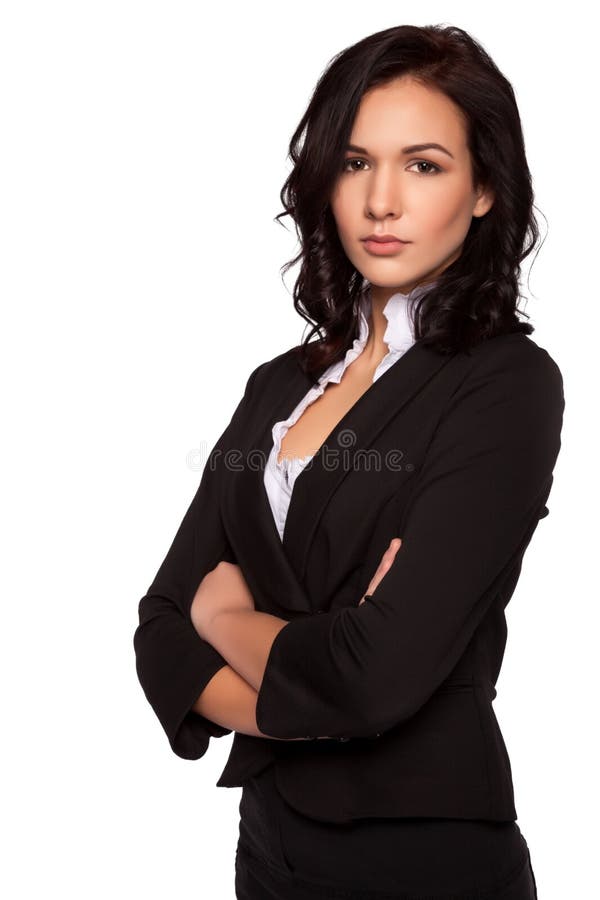 Attractive Young Brunette Businesswoman with Her Arms Crossed Stock ...
