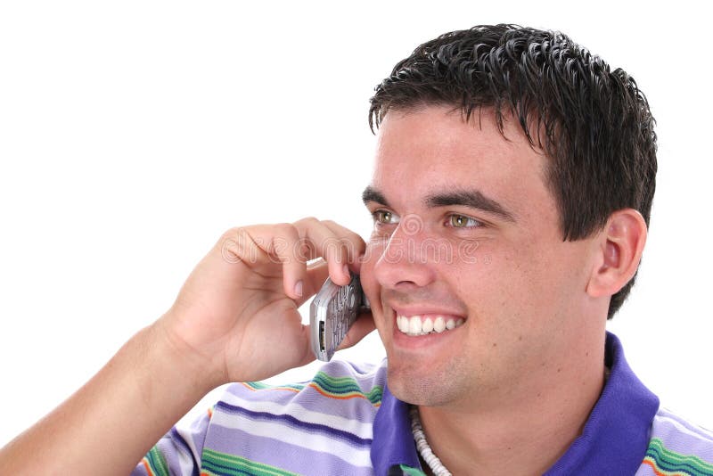 Attractive Young Man On Cellphone With Smile