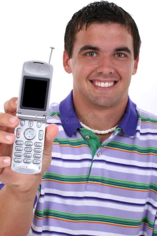 Attractive Young Man Holding Out Cellphone