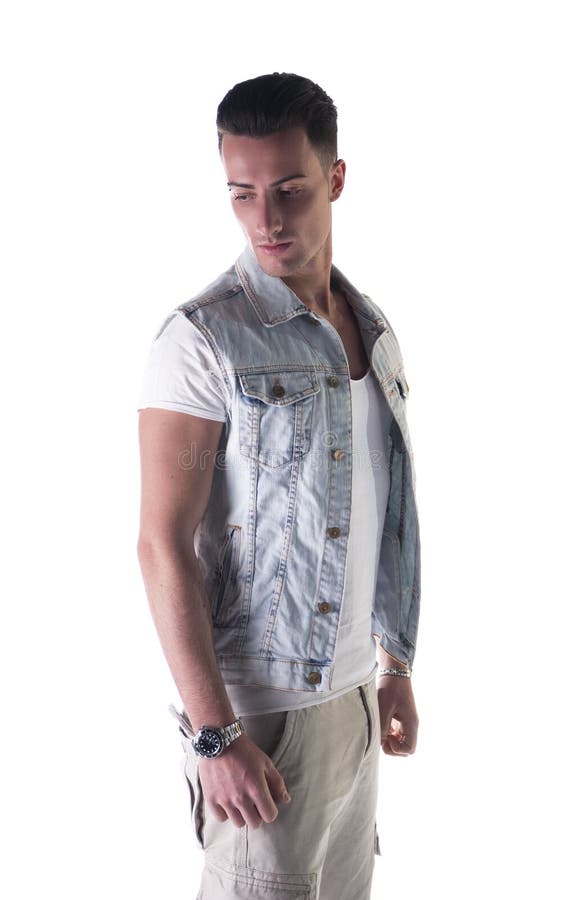 Nauw De andere dag rundvlees Attractive Young Man with Jeans Gilet (vest) Stock Image - Image of male,  attractive: 37564265