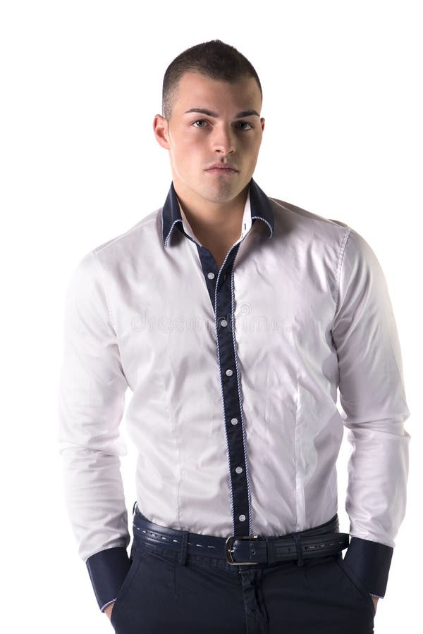 Handsome Young Man Wearing a White Shirt Blue Tie Stock Photo - Image ...