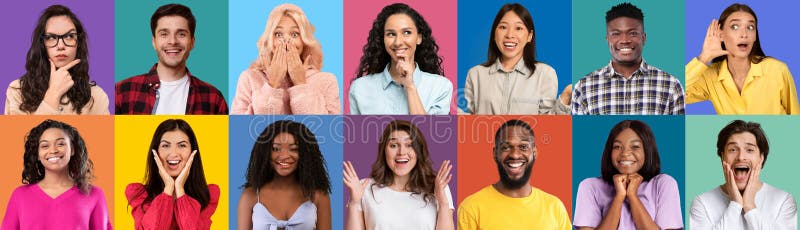 Attractive Young Multicultural People Showing Diverse Emotions, Set of ...