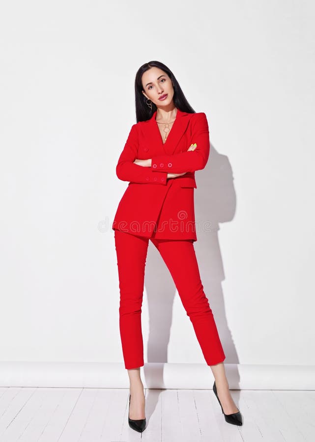 Woman in red business suit stock photo. Image of young - 9586350