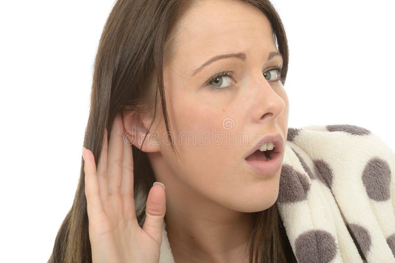 Attractive Young Woman Being Nosy Eavesdropping A Conversation