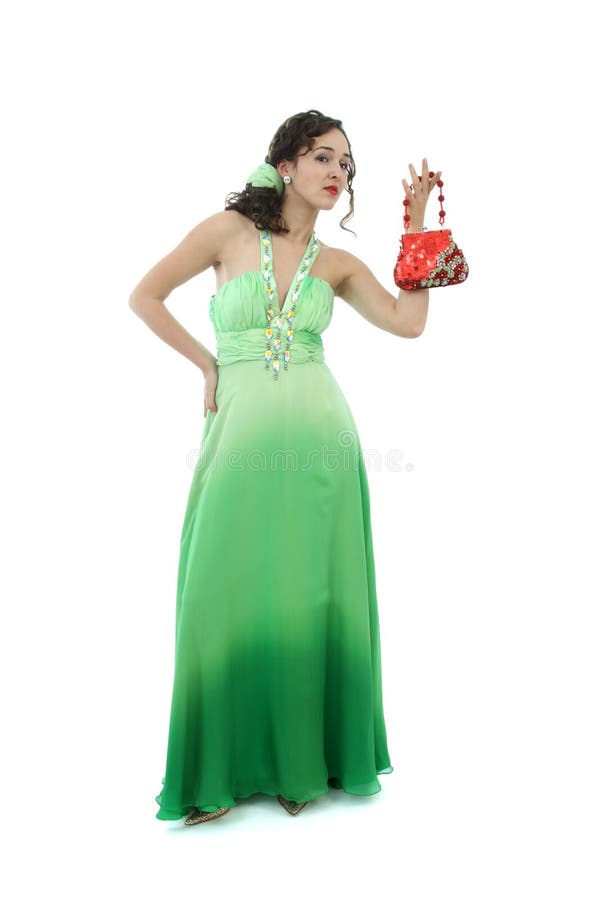 Attractive young woman in green dress