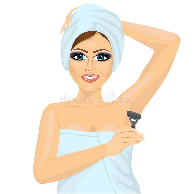 Beautiful Smiling Young Woman Shaving Her Armpit Stock Illustrations