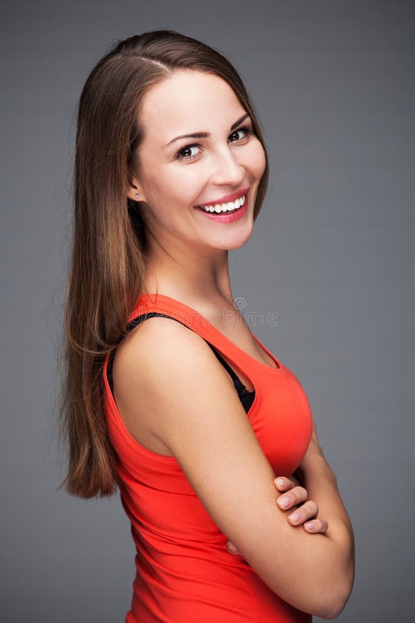 Attractive Woman Smiling Pretty Girl With Cute Friendly Smile Stock 