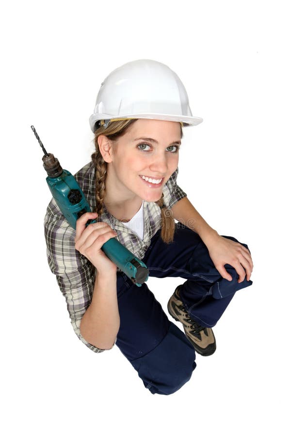 Attraktiver weiblicher Bauarbeiter stockbilder Attraktiver weiblicher Bauarbeiter stockbilder