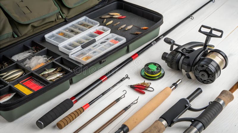 Attrezzature Per La Pesca Tessuto Per La Pesca Bobine Di Bobine Di Cuscinetti illustrazione di stock