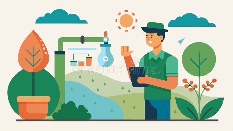 Atténuation de la sécheresse L'aménagement de l'irrigation assistée aide les agriculteurs à atténuer l'impact de la sécheresse en illustration libre de droits