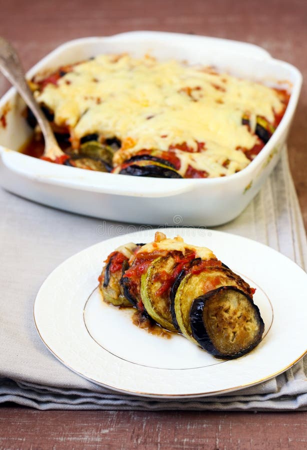 Aubergine, Courgette Tomato Bake Stock Photo Image of eggplant