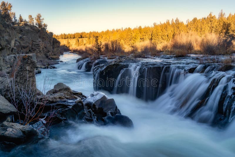 Aubrey Falls on the Deschutes River in Tumalo in Bend, Oregon, during the Winter. Aubrey Falls on the Deschutes River in Tumalo in Bend, Oregon, during the Winter