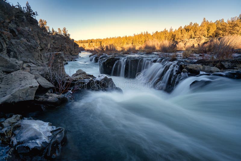 Aubrey Falls on the Deschutes River in Tumalo in Bend, Oregon, during the Winter. Aubrey Falls on the Deschutes River in Tumalo in Bend, Oregon, during the Winter