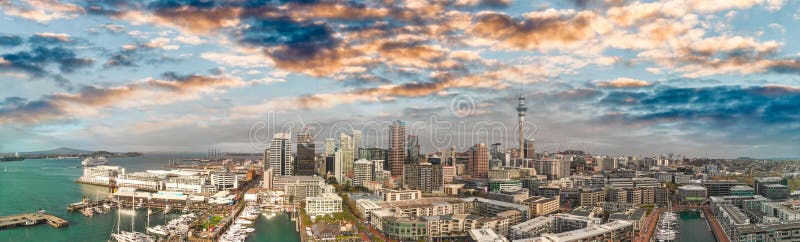 Auckland Nouvelle Zélande Panorama Aérien De Coucher Du