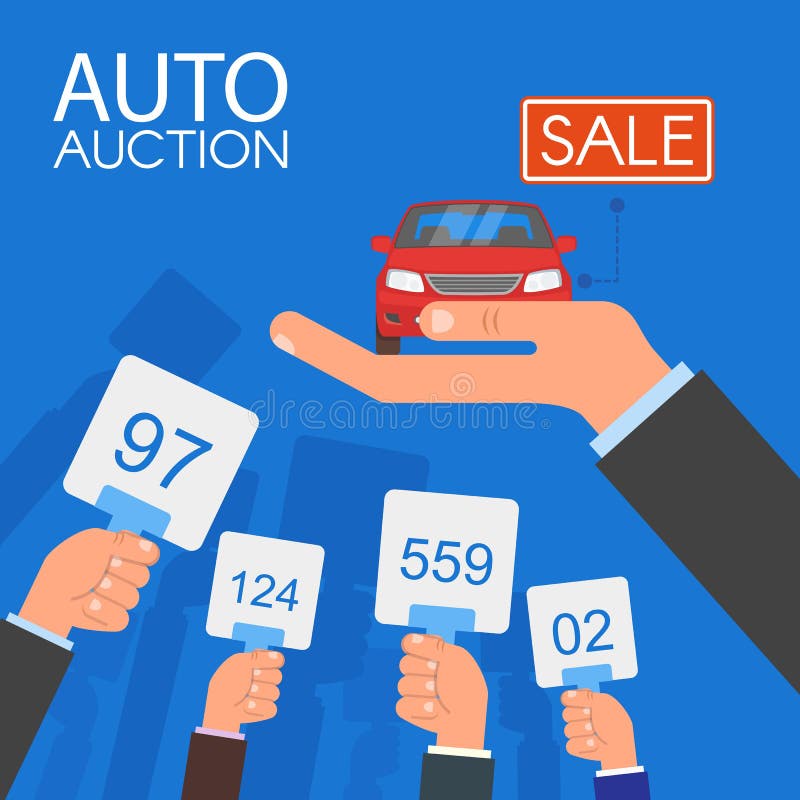 Auction and Bidding Concept Vector Illustration in Flat Style Design. Selling Car Stock Vector