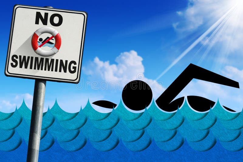 Aucune natation - enseigne avec des vagues de mer illustration de vecteur Aucune natation - enseigne avec des vagues de mer illustration de vecteur