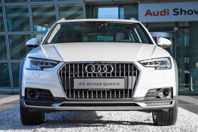 Audi A4 allroad quattro new modern SUV 4WD car model. Munich, Germany - May 6, 2016: Audi A4 allroad quattro is new modern SUV car model with four wheel drive stock photos Audi A4 allroad quattro new modern SUV 4WD car model. Munich, Germany - May 6, 2016: Audi A4 allroad quattro is new modern SUV car model with four wheel drive stock photos