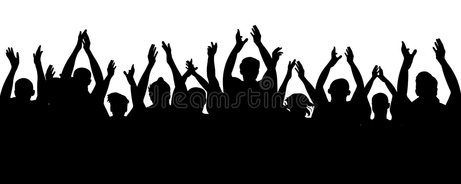 Audiencia del aplauso Gente que anima, manos de la muchedumbre de la alegría para arriba Fans alegres de la multitud que aplauden Audiencia del aplauso Gente que anima, manos de la muchedumbre de la alegría para arriba Fans alegres de la multitud que aplauden