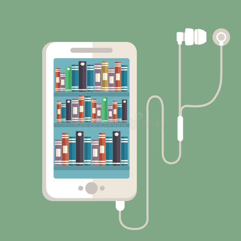 Audio book concept vector illustration, book with earphones stock illustration Audio book concept vector illustration, book with earphones stock illustration