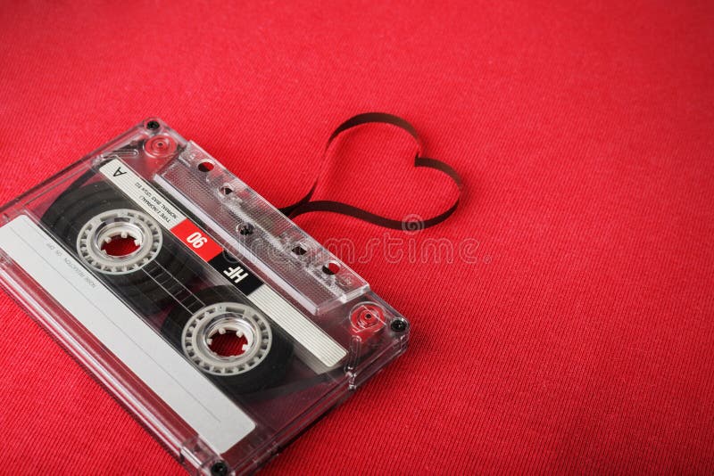 Audio Cassette with Loose Tape Shaping a Heart Stock Image Image of