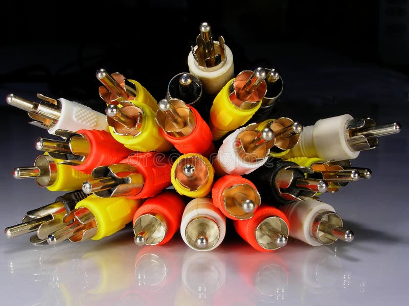 Varicoloured audio and video connectors. Varicoloured audio and video connectors