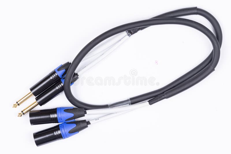 Audio Guitar and Microphone Cable Isolated Above White Background Stock