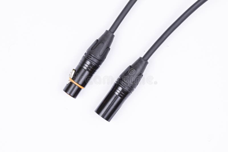 Audio Guitar and Microphone Cable Isolated Above White Background Stock