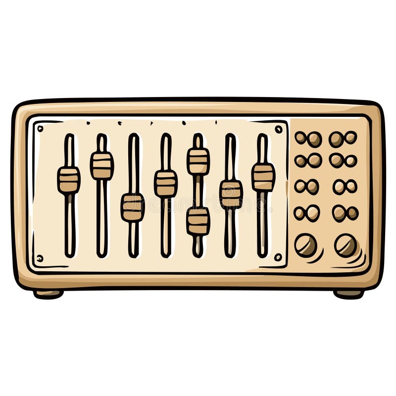 Audio Mixer Console with Sliders and Knobs for Sound Engineering and Music Production Illustration stock illustration