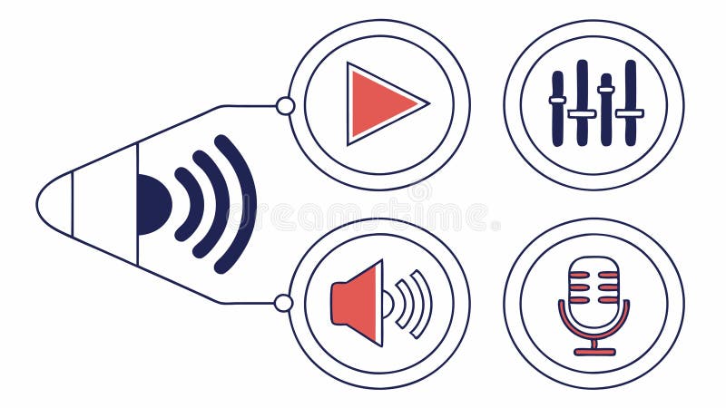 Audio player buttons play stop and record and audio control and media Generative AI stock illustration