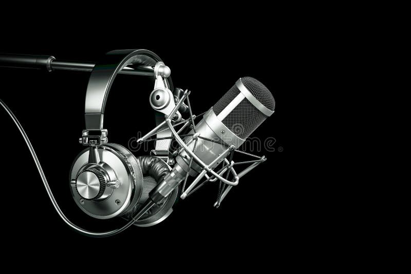 Audio recording studio equipment, Headphones on microphone stand