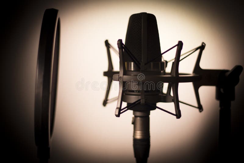 Audio recording vocal studio voice microphone. Recorder, stand.