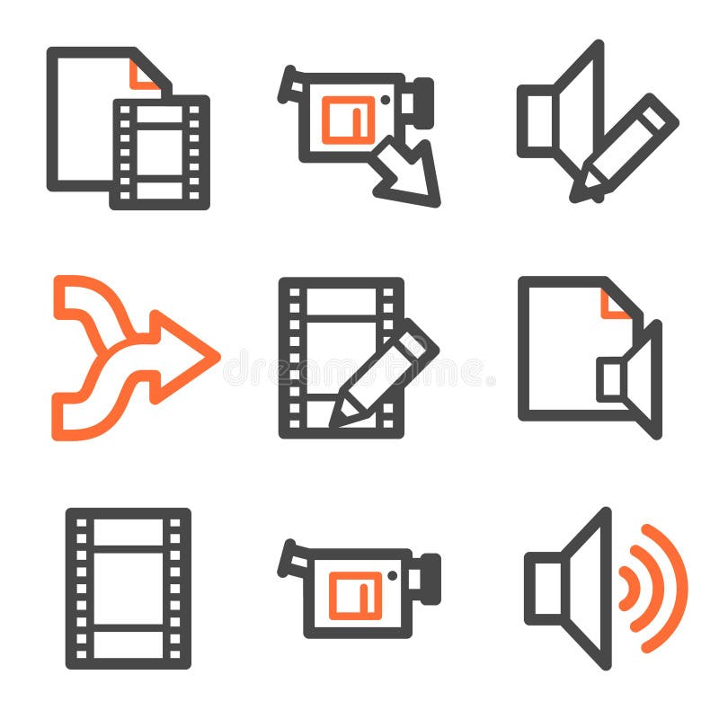 Audio video edit web icons, orange-gray contour stock illustration Audio video edit web icons, orange-gray contour stock illustration