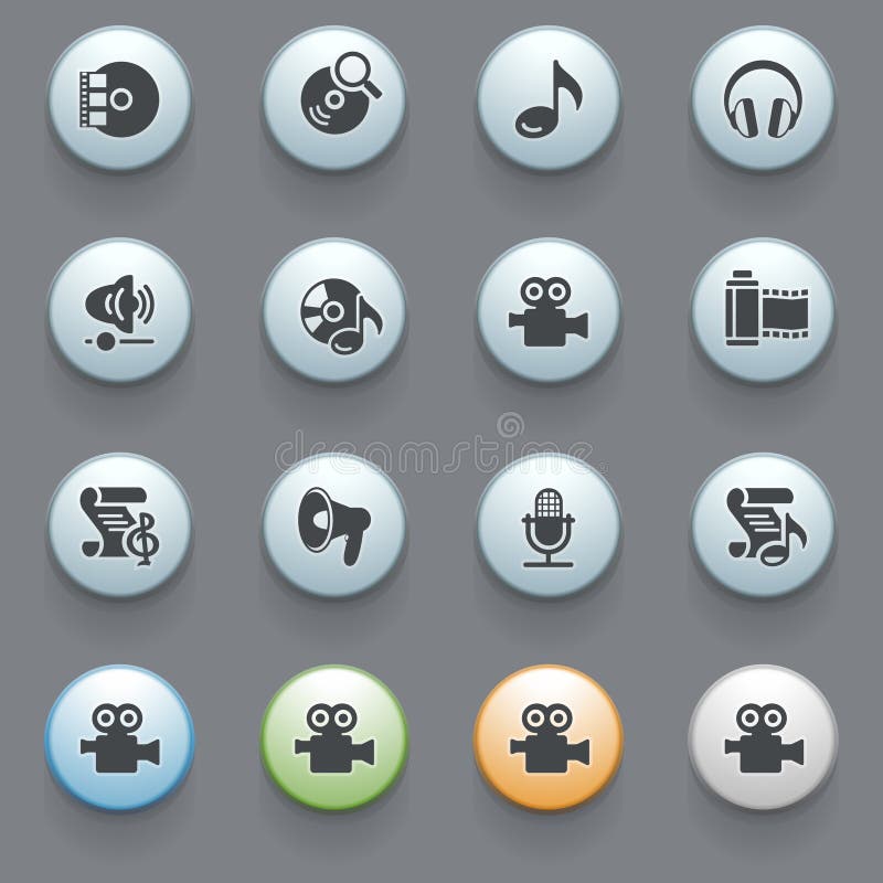 Audio video icons on gray background.