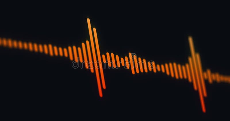 Audio waveform spectrum, digital sound wave rippling on black background, soundwave or equalizer design stock illustration