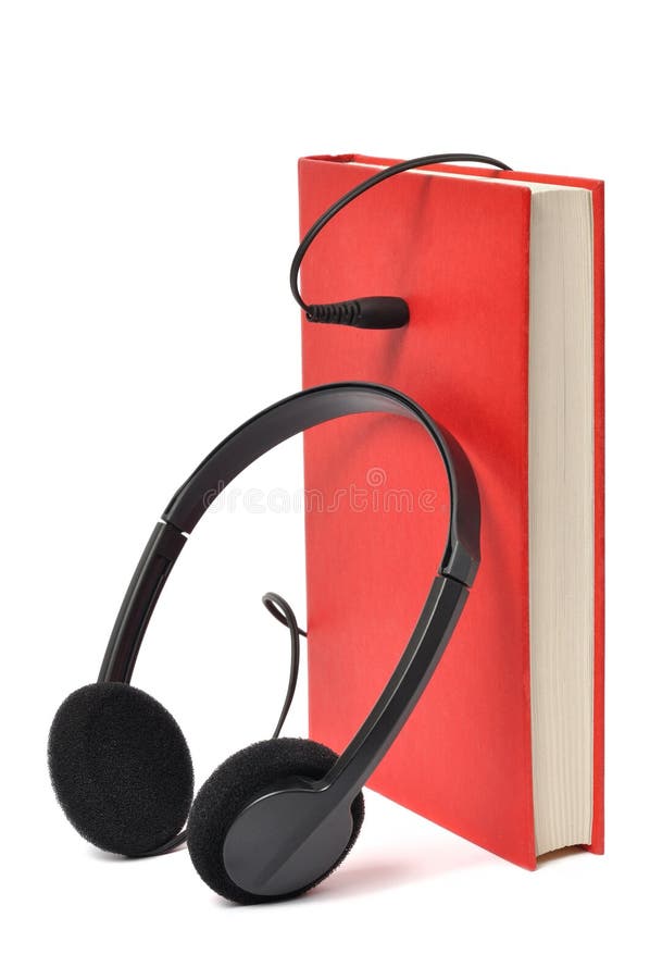 Headphones and book isolated on white background. Headphones and book isolated on white background