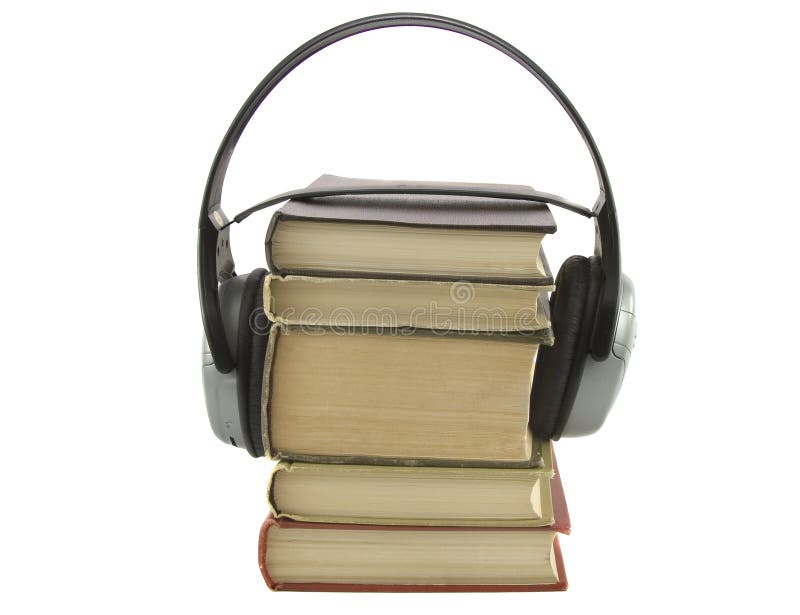 Audiobook conception with headphones and books