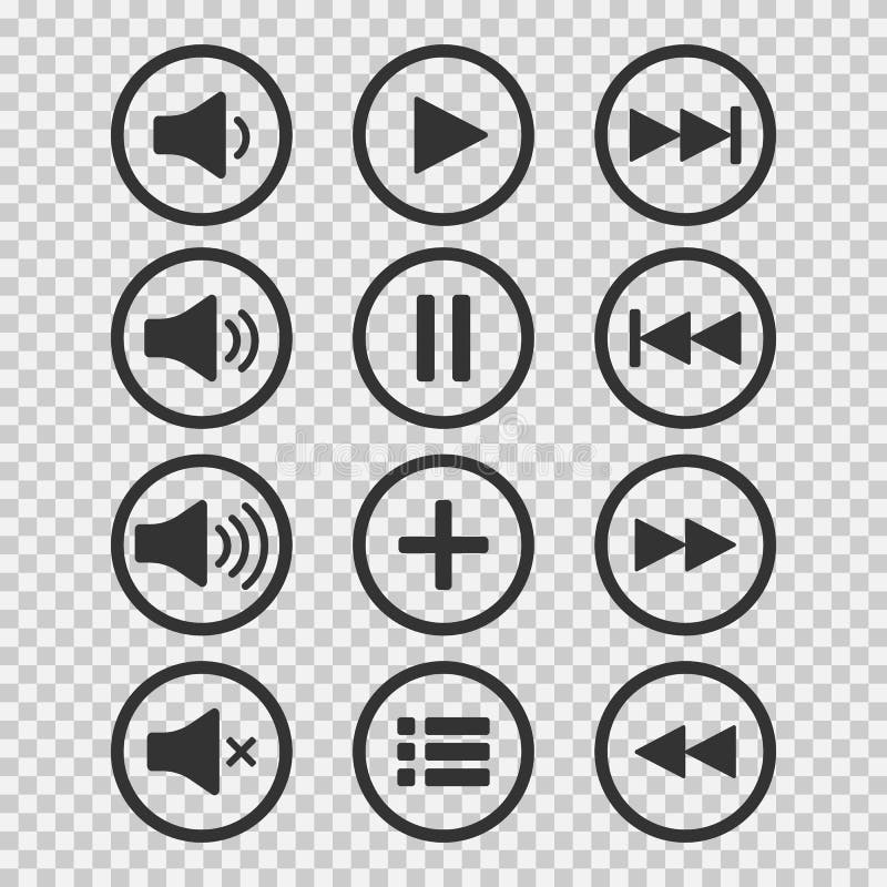 Audioikonen Solide Knöpfe Spiel-Knopf Pausenzeichen Symbol für Netz oder APP Auch im corel abgehobenen Betrag vektor abbildung