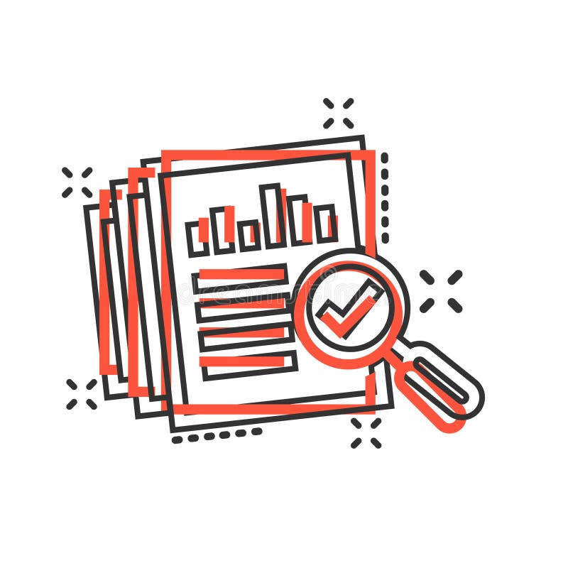 Audit document icon in comic style. Result report vector cartoon illustration on white isolated background. Verification control