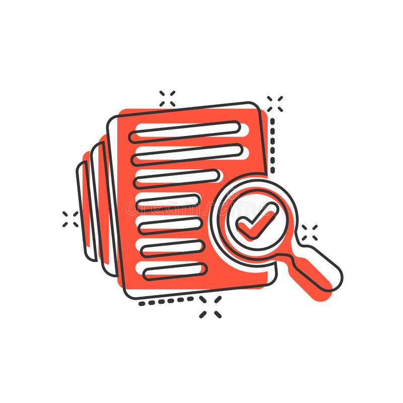 Audit document icon in comic style. Result report vector cartoon illustration on white isolated background. Verification control