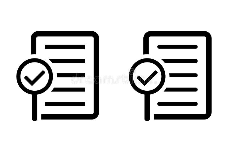Audit icon. Document icon with magnifying glass and check mark. vector illustration