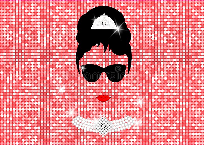 Audrey Hepburn, with sunglasses, vector portrait isolated or gold rose glitter texture. Audrey Hepburn, with sunglasses, vector portrait isolated or gold rose glitter texture.