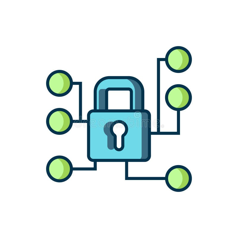 Auf weißem Hintergrund isoliertes Symbol für Cybersicherheit in voller Umrisslinie. Closed Padlock auf der digitalen Leiterplatte. lizenzfreie abbildung
